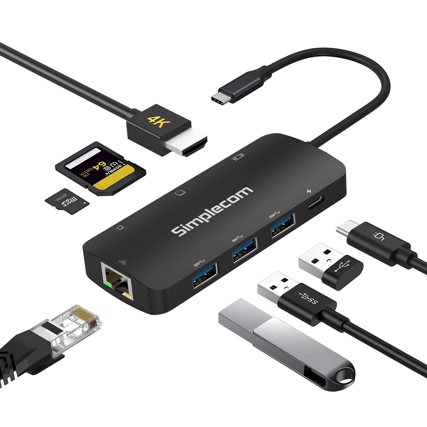 Simplecom CHT580 USB-C SuperSpeed 8-in-1 Multiport Hub Adapter HDMI 2.0 Docking Station Simplecom CHT580 USB-C SuperSpeed 8-in-1 Multiport Hub Adapter HDMI 2.0 Docking Station